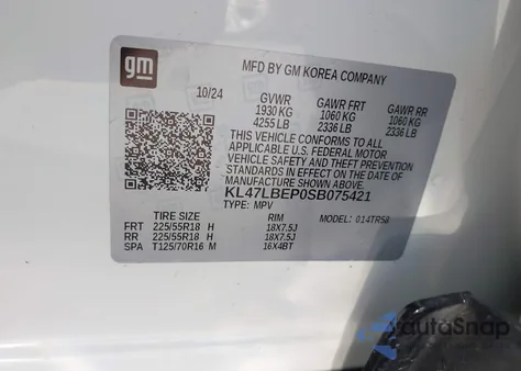 2025 Buick Envista Sport Touring Fwd z USA, uszkodzony, nr VIN KL47LBEP0SB075421